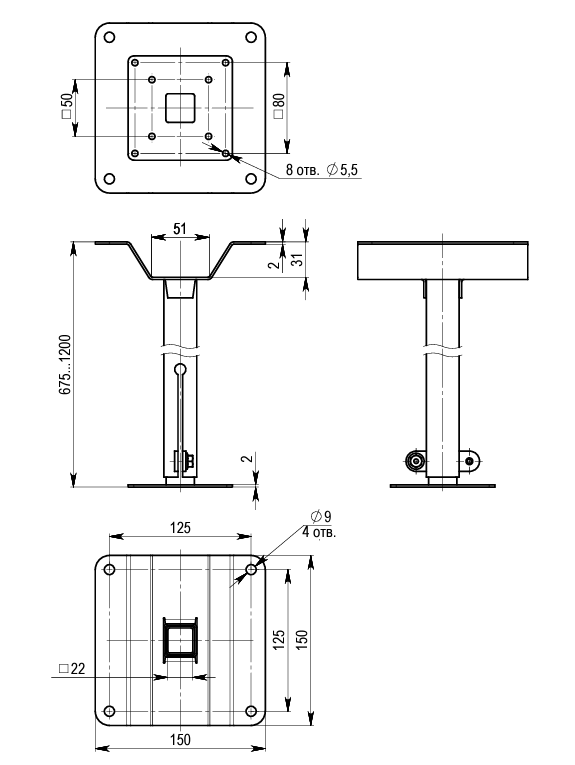 Все Fox FX-60/120 STEEL кронштейн телескопический, для крепления купольных камер к потолку видеонаблюдения в магазине Vidos Group