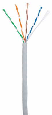 NETLAN CCA-UU004-5E-PVC-GY Кабель U/UTP 4 пары, Кат.5e, 100МГц, одножильный, CCA