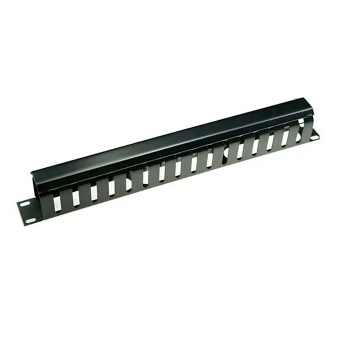 MR-CO-1U-L-BK Кабельный органайзер горизонтальный 19" 1U с крышкой, металлический, цвет черный (RAL9