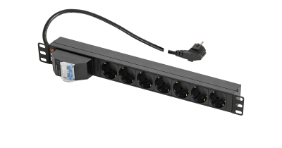 TLK RSC07-MD-04-BK Блок электрических розеток 19" 7 гнезд Schuko, автомат 16 A, горизонтальный